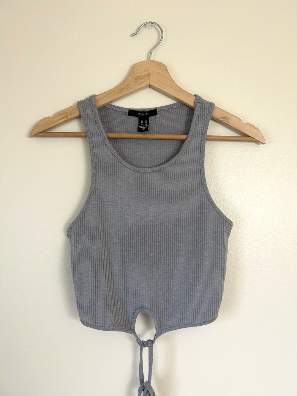 Forever 21 Grey Ribbed Wrap Crop Top XS | Keyhole Tie Front Tank